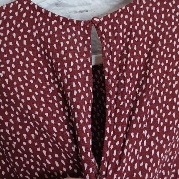 Zara Round Neck Long Sleeve Mini Dress Ruched Drape Burgundy Size Small - Picture 7 of 7